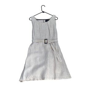Tahari Linen Belted Sleeveless Dress Beige Size 14